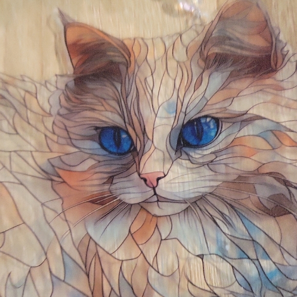 NWOT Stunning White & Blue Cat Acrylic Suncatcher - 7.9" x 7.9" - Picture 1 of 5